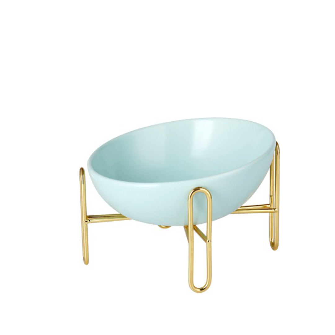 blue elevated tilted cat bowl | elevated pet bowls | tilted pet bowls with stand