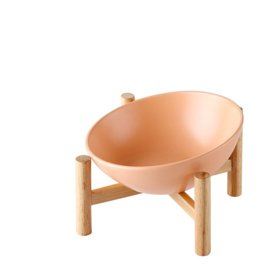 orange cat bowl with wooden stand | cat bowl stand | pet bowl stand 