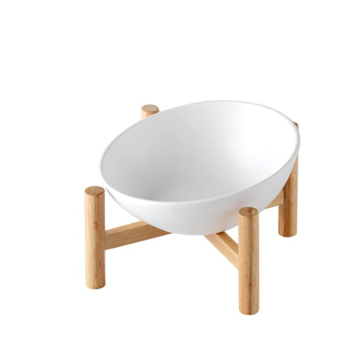 white cat bowl with wooden stand | cat bowl stand | pet bowl stand 